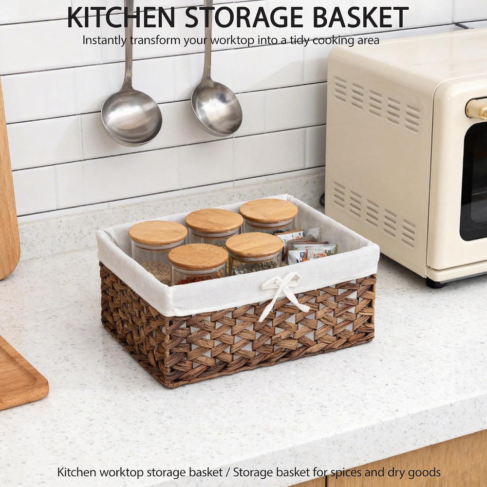 Rectangular Woven Seagrass Storage Bins with Handle,Kingwillow. (water hyacin...