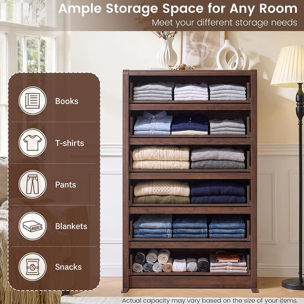 Modern 6 Drawers Dresser for Bedroom, 55.6” Tall Walnut Dressers & Chest ...