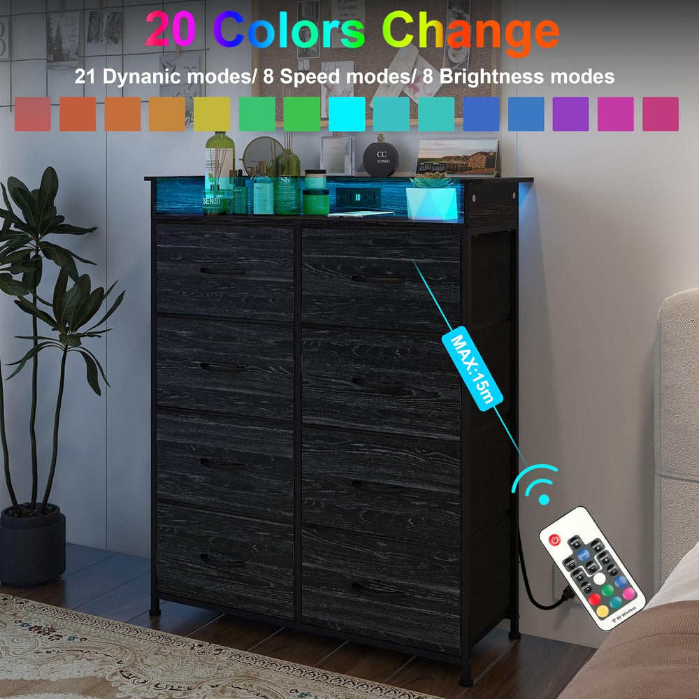Fabric Dresser for Bedroom with LED Light and Charing Station Tall Dressers w...