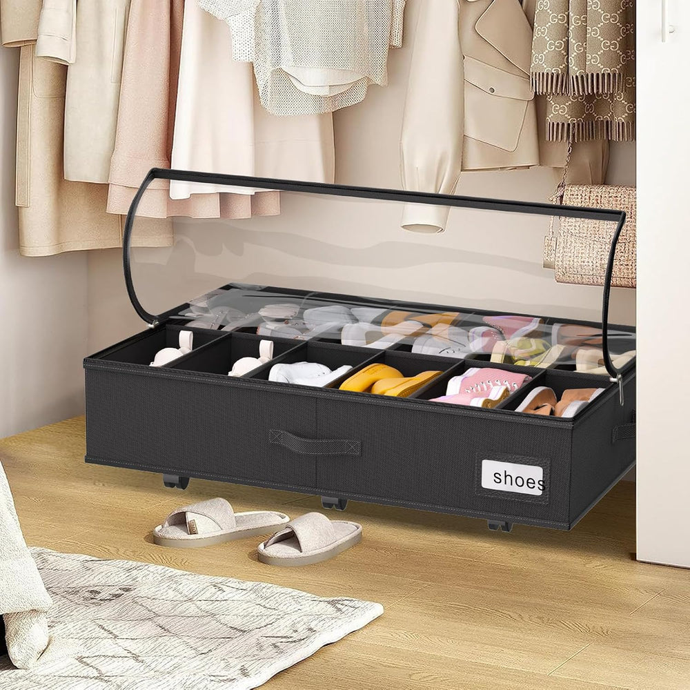 homyfort Under Bed Shoe Storage with Wheels, Fits 24 Pairs, Rolling Shoe Orga...