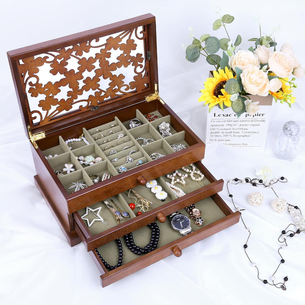 Kendal Wooden Jewelry Box for Women, Real Wooden Jewelry Holder Organizer Box...