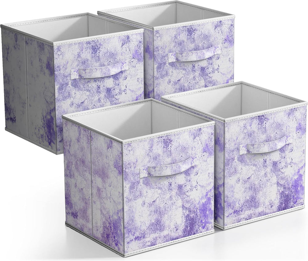 Sorbus 11 x 11 Storage Cubes, Foldable Fabric Bins (4 Pack, Tie-Dye Purple)