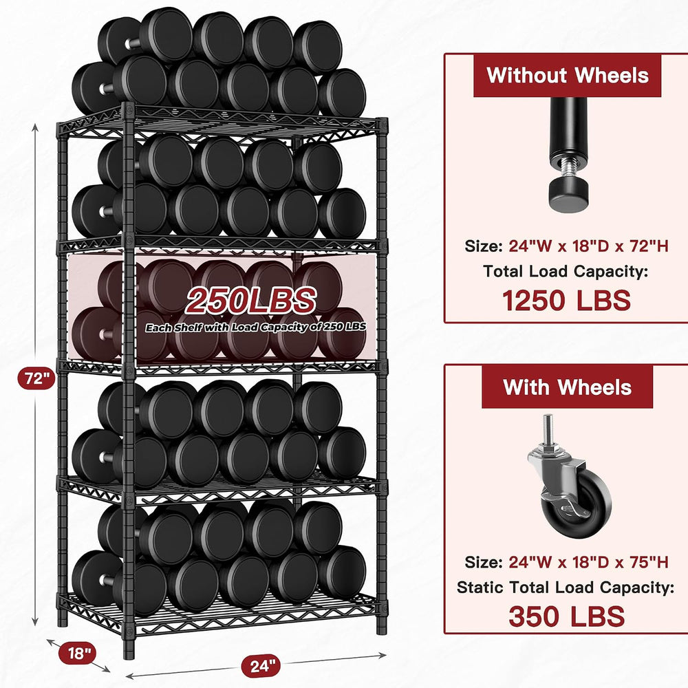 PrimeZone Wire Storage Rack with Wheels, 24"W x 18"D x 75"H Me...