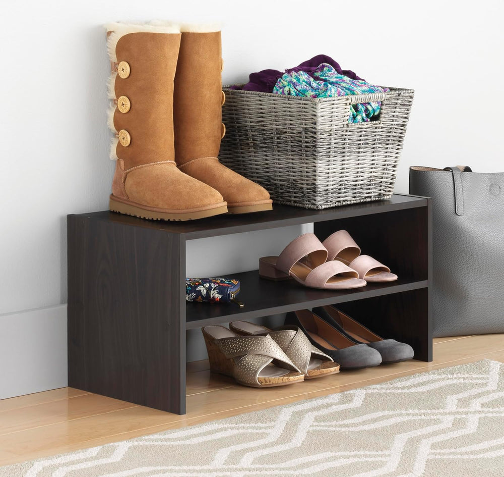 Whitmor Wood Stackable 2-Shelf Shoe Rack, 24 INCH, Espresso,2 Pack
