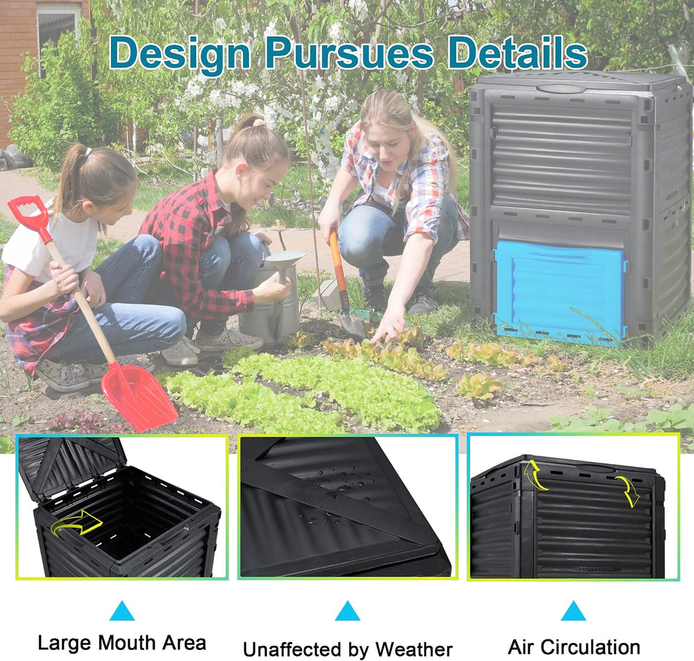 Garden Compost Bin 80 Gallon (300L) Large, Outdoor Composter from PP Material...