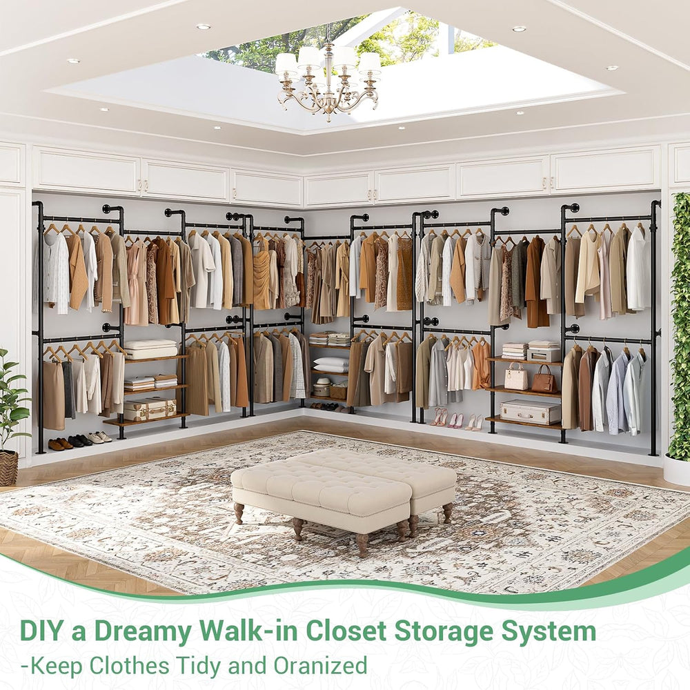 Aheaplus Industrial Corner Pipe Clothing Rack, 7.3-10.9Ft Closet System