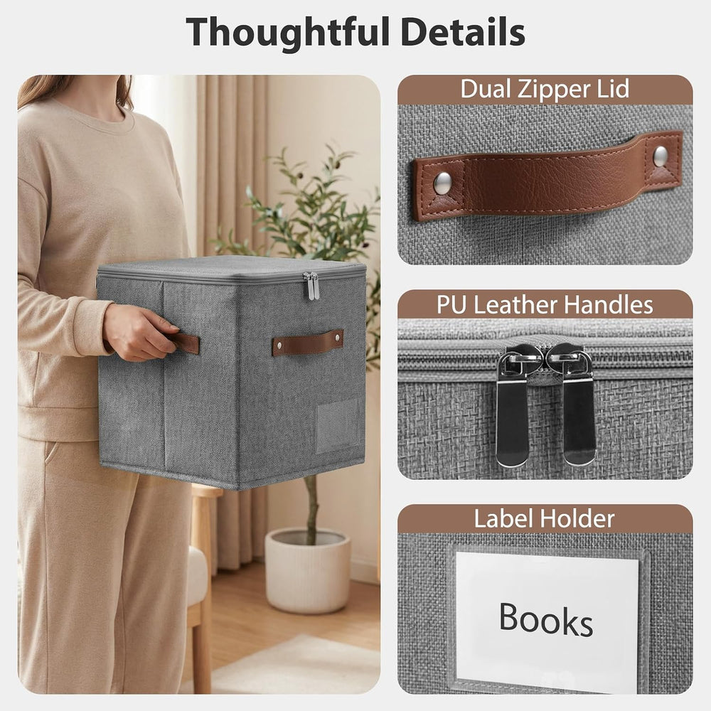 ANMINY 11 Inch Fabric Storage Cubes Bins with Zipper Lid, Gray, 4PCS