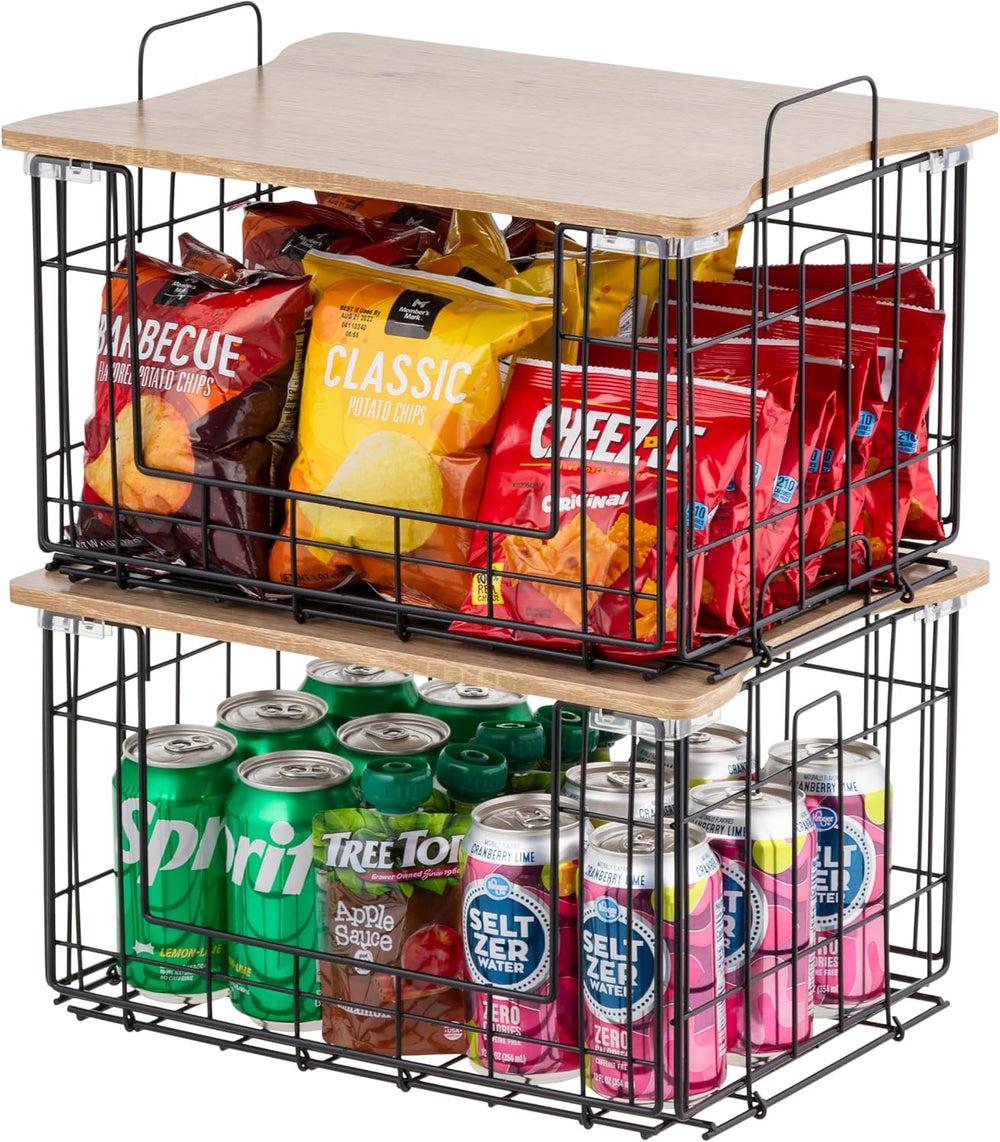 IRIS USA Wire Basket for Pantry Storage, 2 Pack, Easy Assembly, Stackable