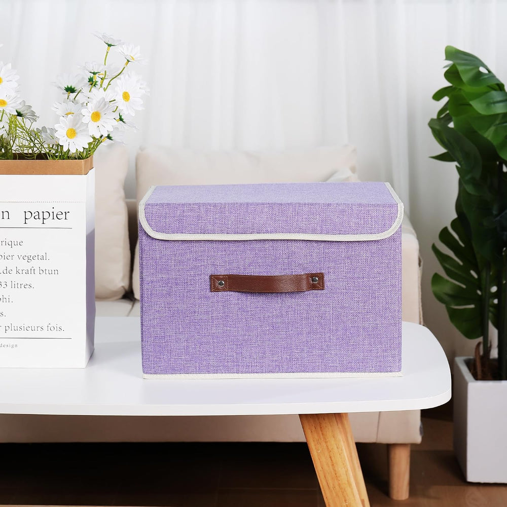 ANMINY Fabric Storage Box Bins with Lids, Purple, 15"x10"x10",...