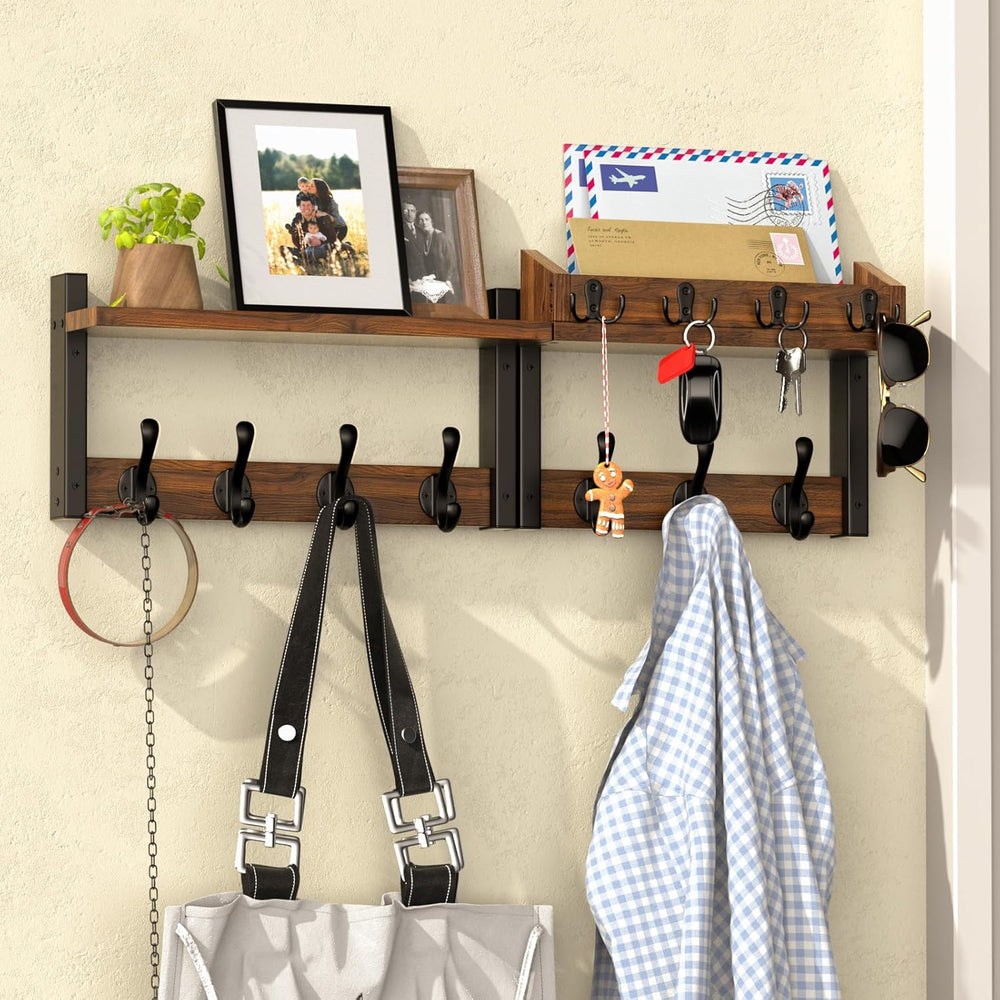 29'' Rustic Coat Rack Wall Mount with Shelf, Solid Wood Coat and Key ...