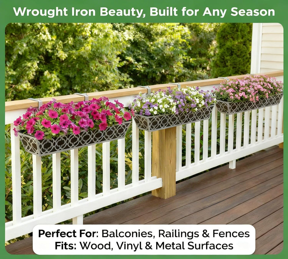Y&M 4Pack 30'' Metal Railing Planter Box Set with Black Non-Woven...