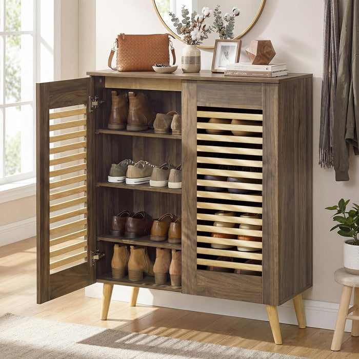GIANTEX Shoe Cabinet for Entryway, 4-Tier Shoe Storage Cabinet, Walnut