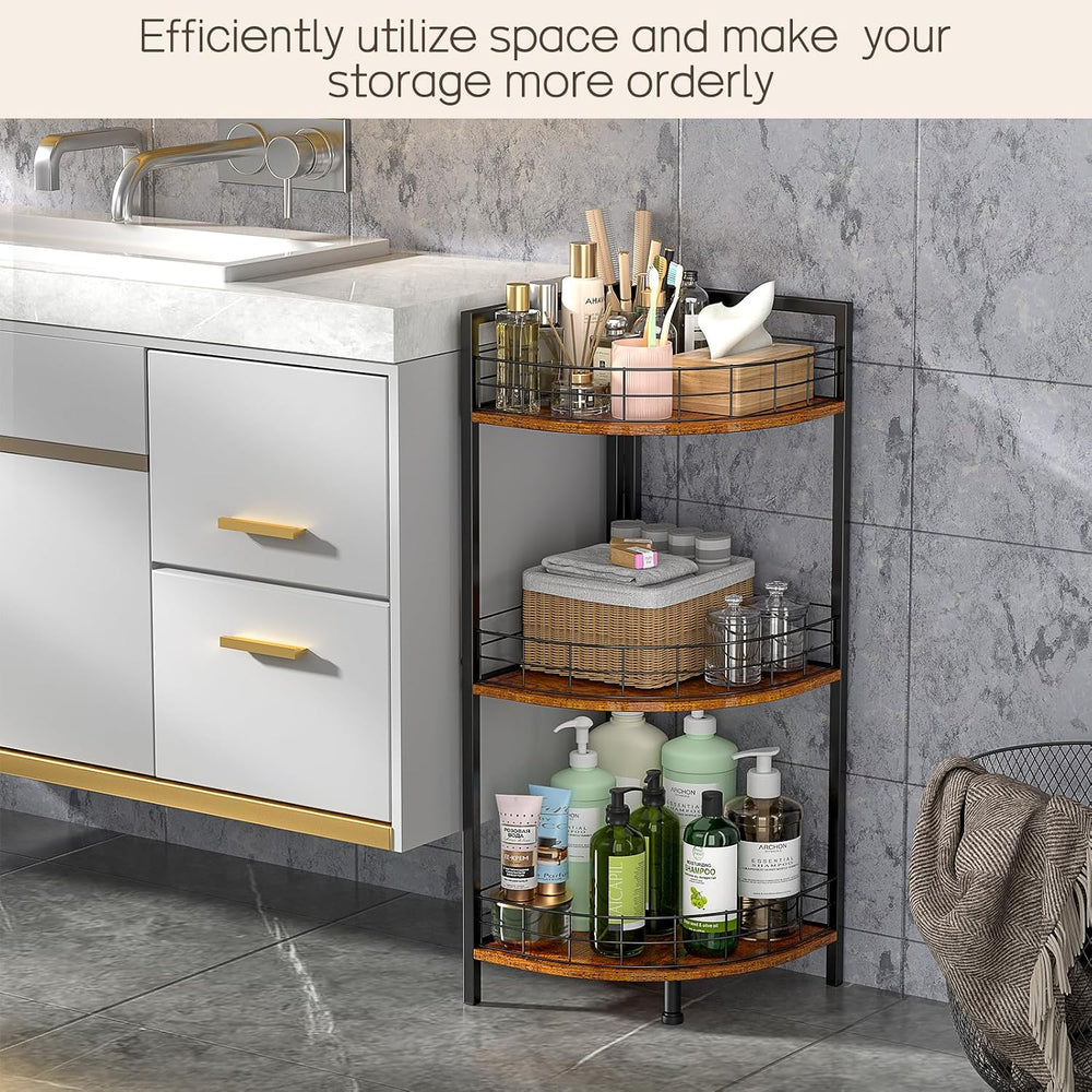 DAOUTIME Bathroom Standing Shelf, 3 Tier Corner Stand, Free-Standing Shelf Un...