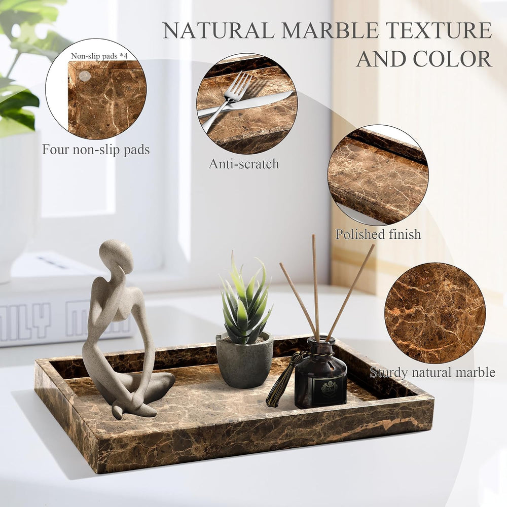 Real Natural Marble Tray for Bathroom, Genuine Marble Stone Vanity Tray, Luxu...