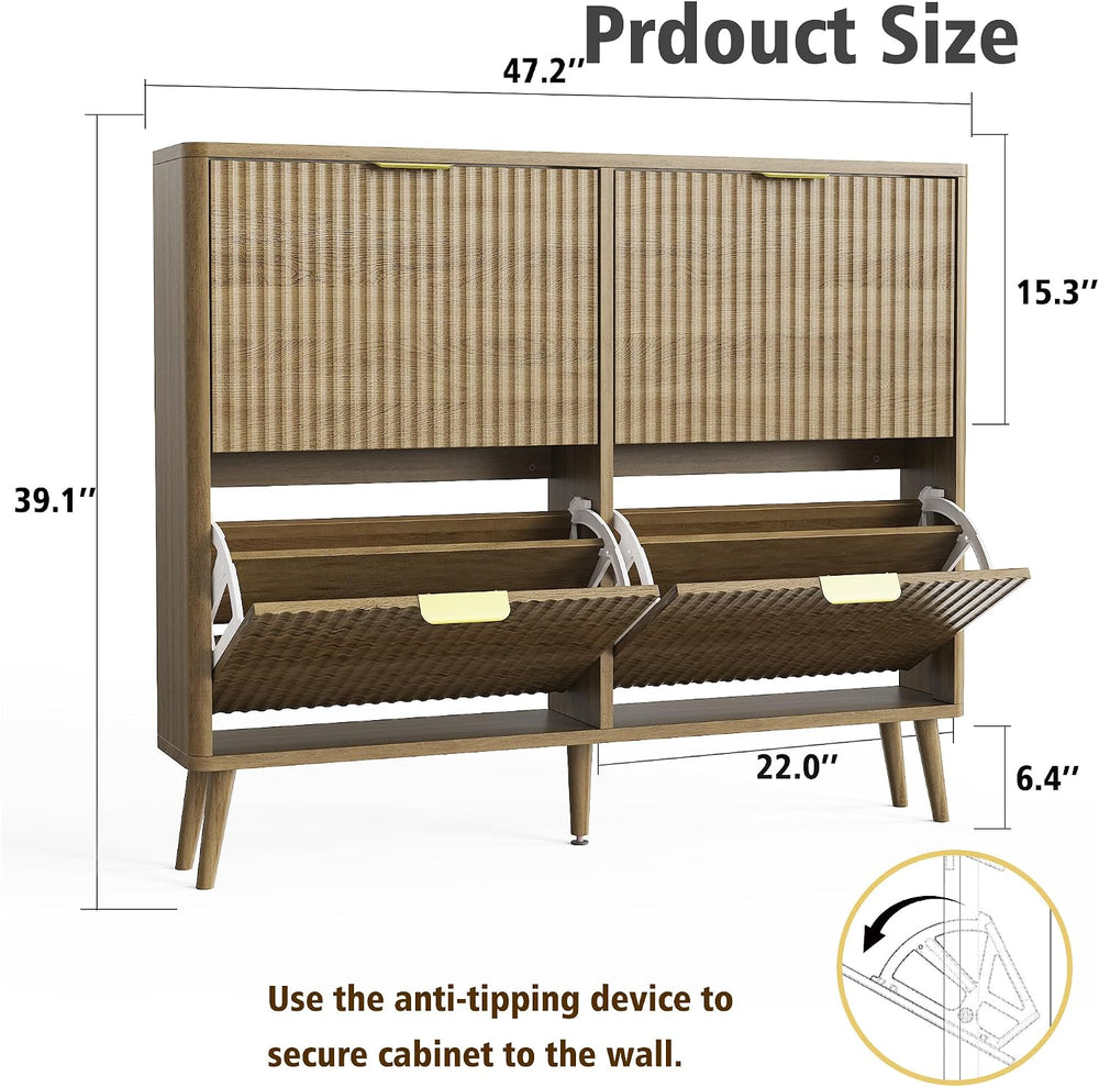 KIGOTY Narrow Shoe Storage Cabinet, Shoe Cabinet with 4 Flip Drawers, Freesta...