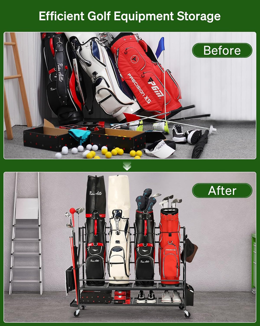 FHXZH Golf Bag Storage Garage Organizer - Golf Bag Stand with Wheels