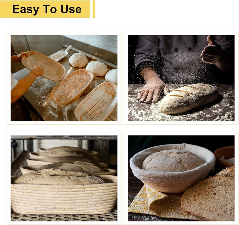 Geetery Set of 12 Proofing Basket, 10 Inch Round Oval Cane Bread Proofing Bas...