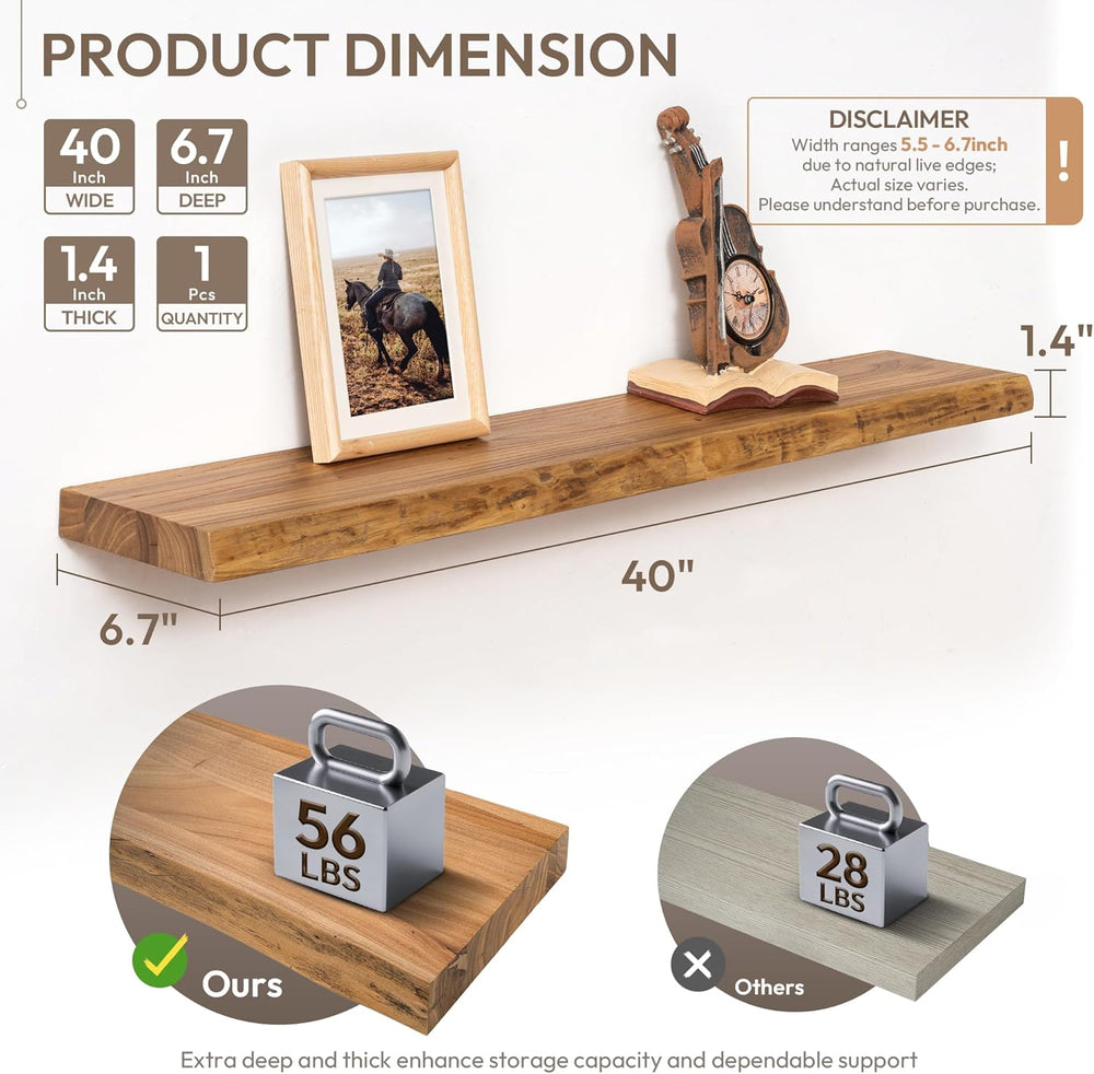 Marsmiles 40 inch Floating Shelves for Wall Elm Wood Live Edge Shelves Wall M...