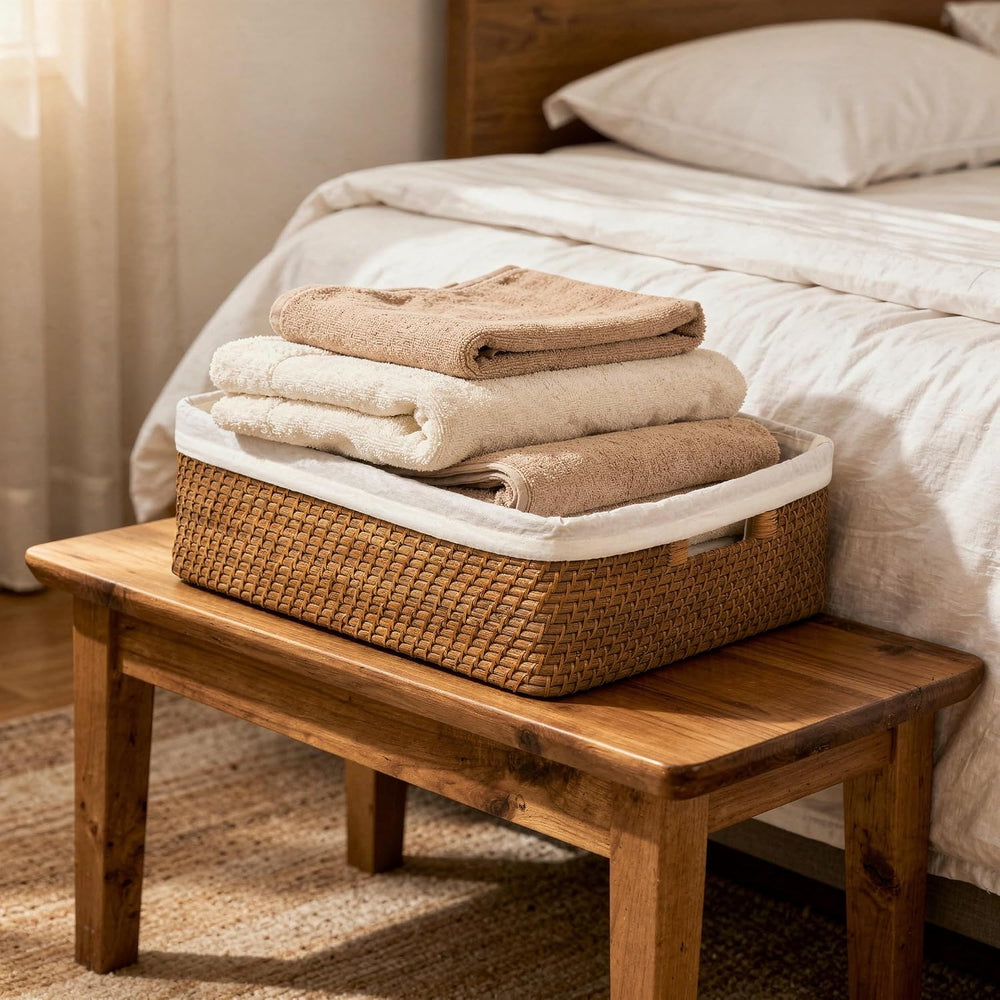KOUBOO Laguna Rattan Shelf Basket with Liner,Wicker Storage Bin,Honey Brown