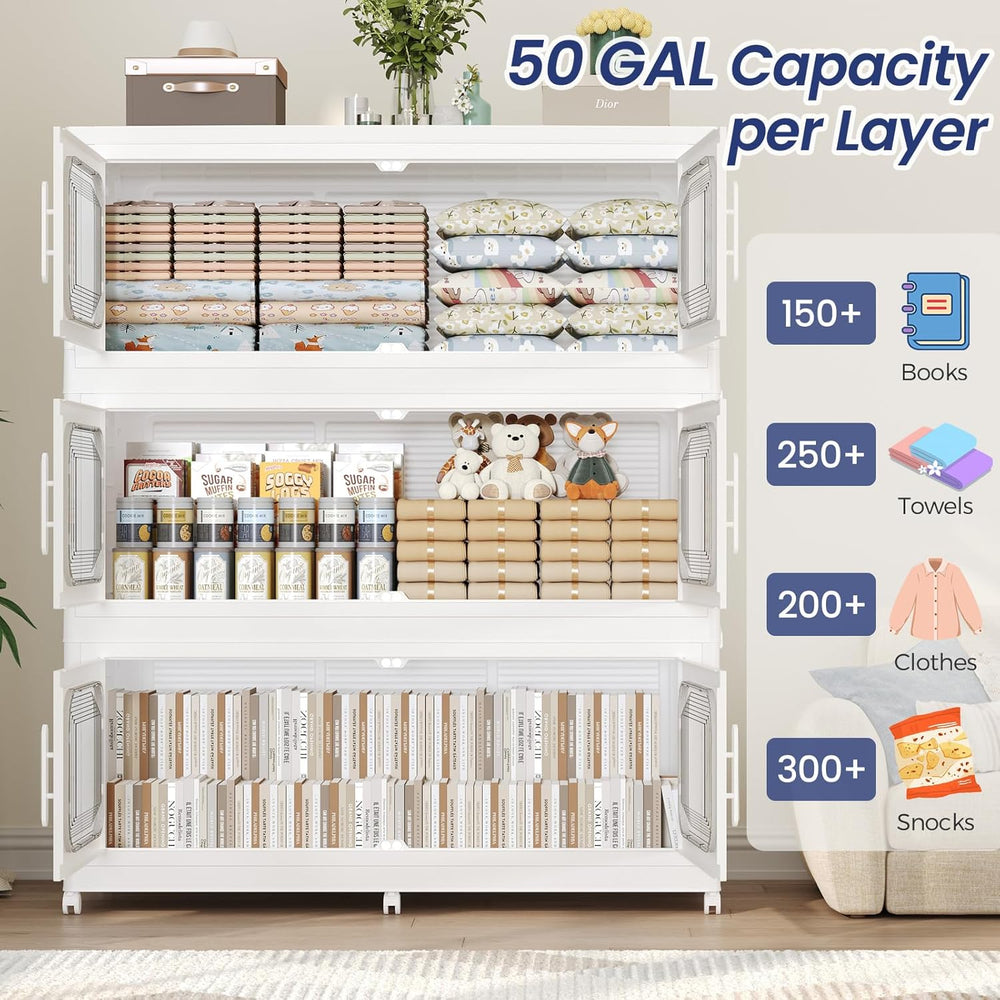 200Gal Extra Large Stackable Storage Bins with Lid & Doors & Wheels, ...