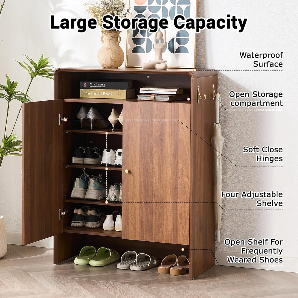 Walnut Shoe Cabinet with Doors, Large Shoe Storage Cabinet for Entryway, Free...