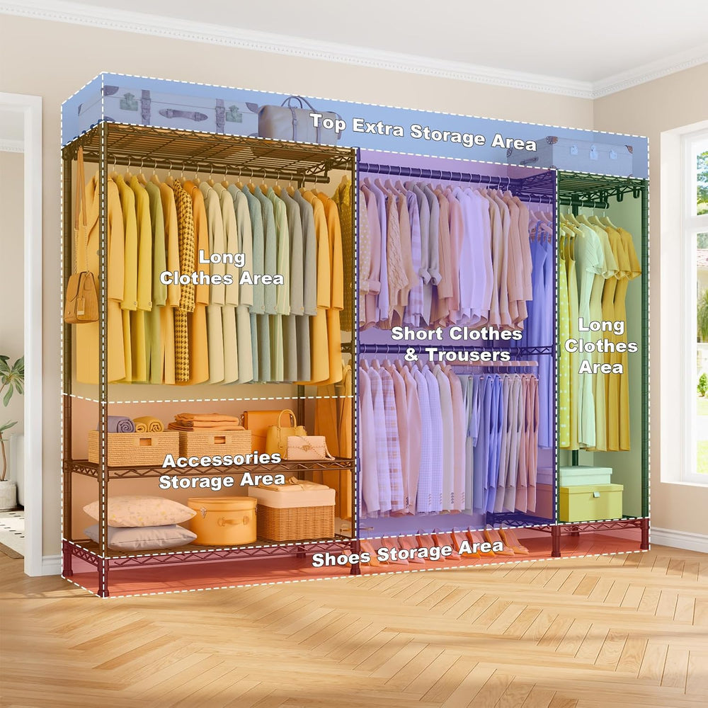 ULIFHOME E17 Heavy-Duty Clothes Rack with 2 Expandable Hanging Rods, Black