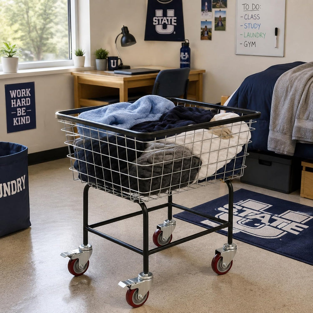4.5-Bushel Rolling Laundry Cart with Wheels, Steel Clothing Storage