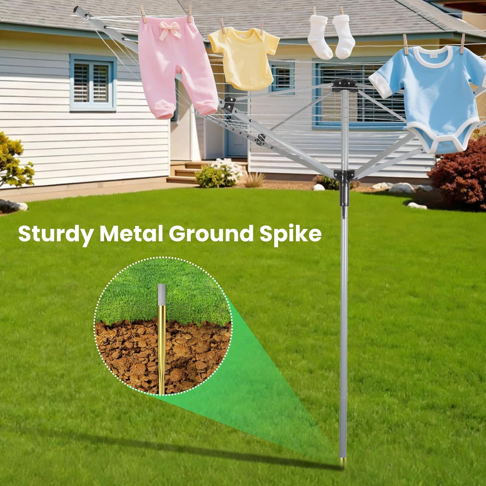 Outdoor Umbrella Drying Rack, 4-Aluminum Arms Folding Rotary Dryer with 12 Li...