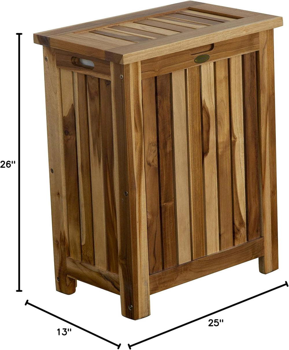 EcoDecors 18x12x16" Solid Teak Double Laundry Hamper, Natural
