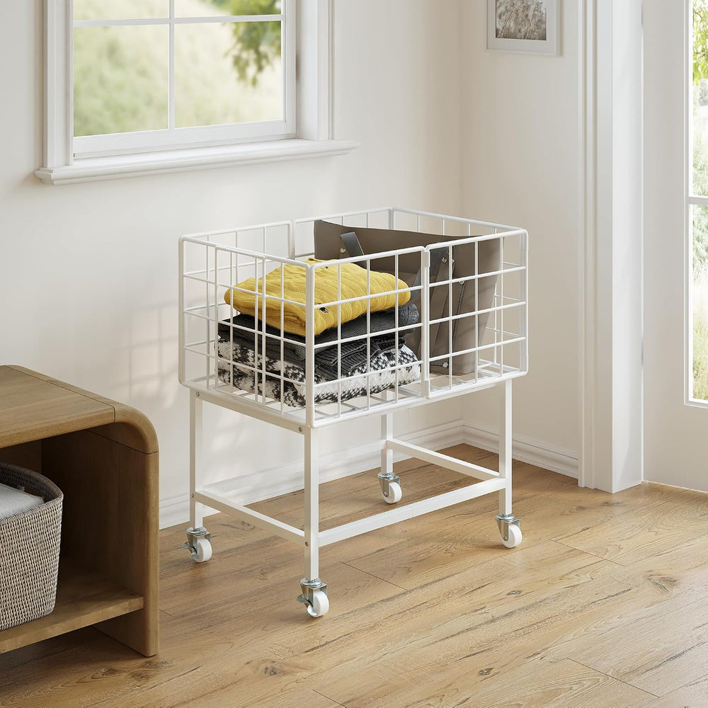 WOWLIVE Rolling Laundry Hamper, Metal Wire Frame Laundry Cart with Wheels