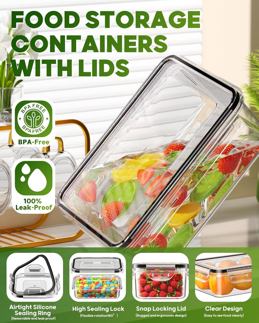 KEMETHY 60 PCS Food Storage Containers with Lids, Plastic Food Containers