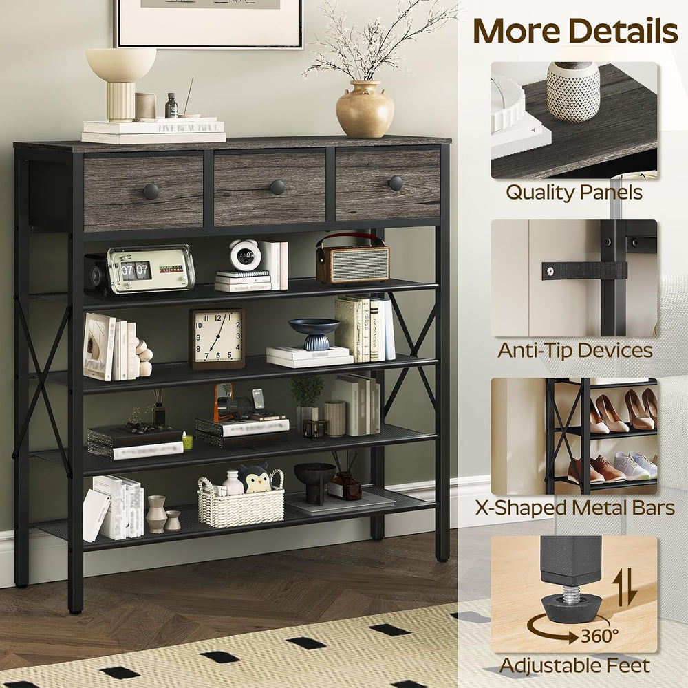 YATINEY 5-Tier Shoe Rack with 3 Drawers, Metal Shoe Organizer for 20 Pairs wi...