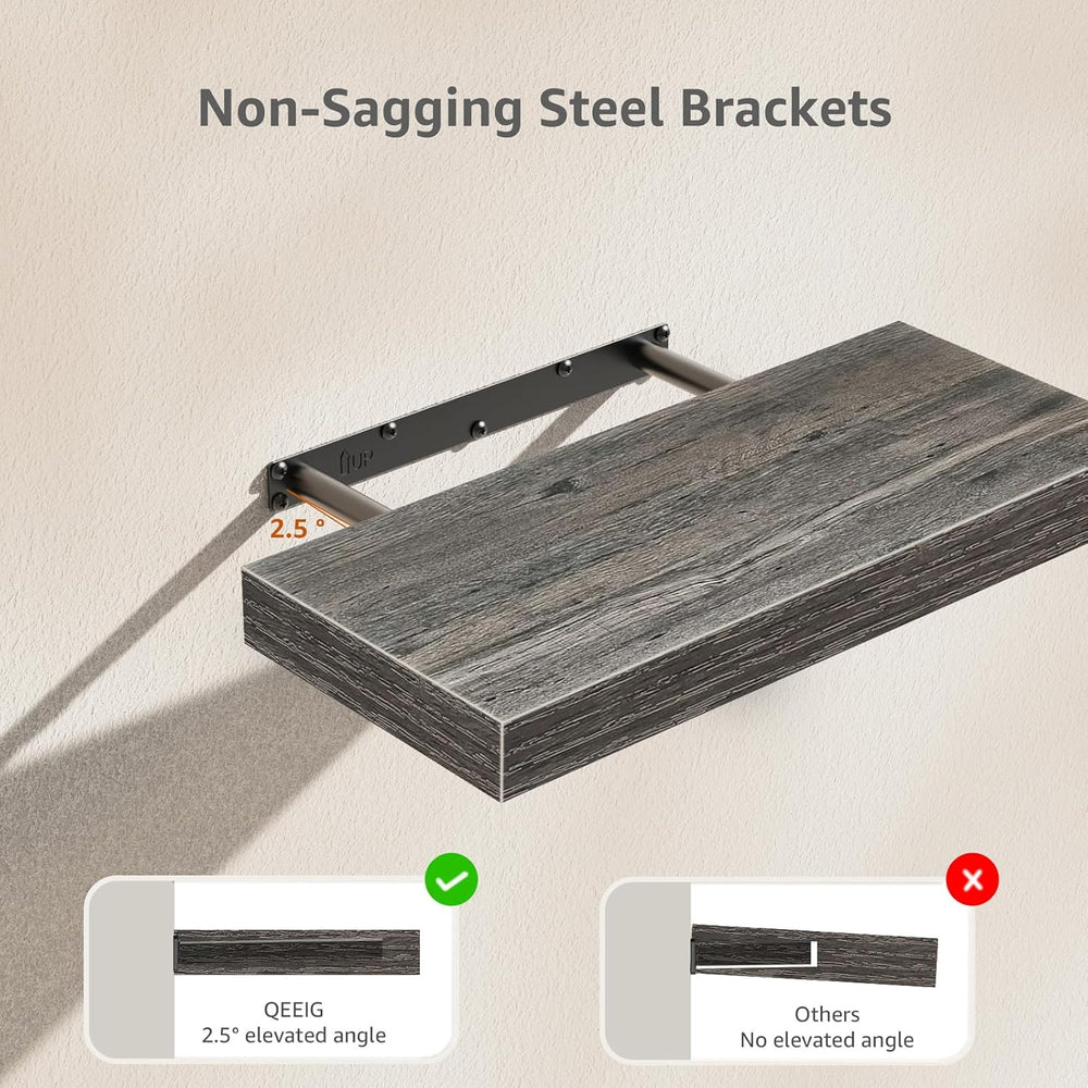 QEEIG Floating Shelves for Wall Small Shelf (Grey, Set of 4, 15.7" x 6.7...