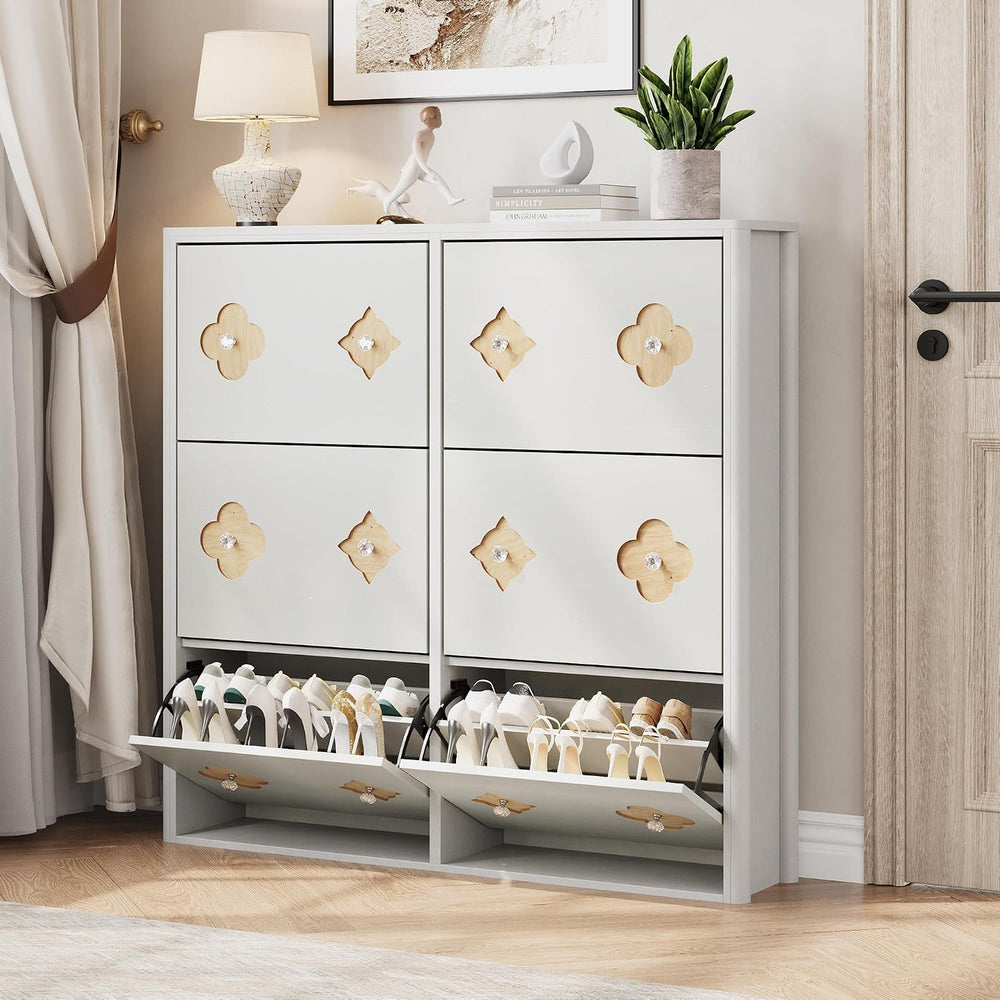 GarveeHome Shoe Storage Cabinet with 6 Flip Drawers, Narrow Wood Shoe Organiz...
