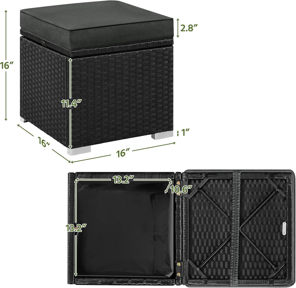 Yaheetech Wicker Ottomans, Set of 2 PE Rattan Side Tables, Black/Gray
