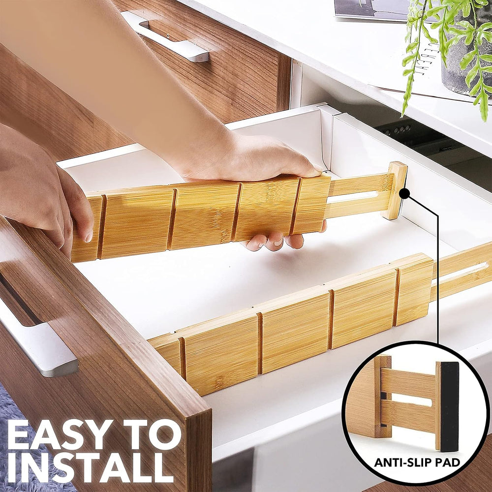 SpaceAid Bamboo Drawer Dividers with Inserts and Labels, Kitchen Adjustable D...