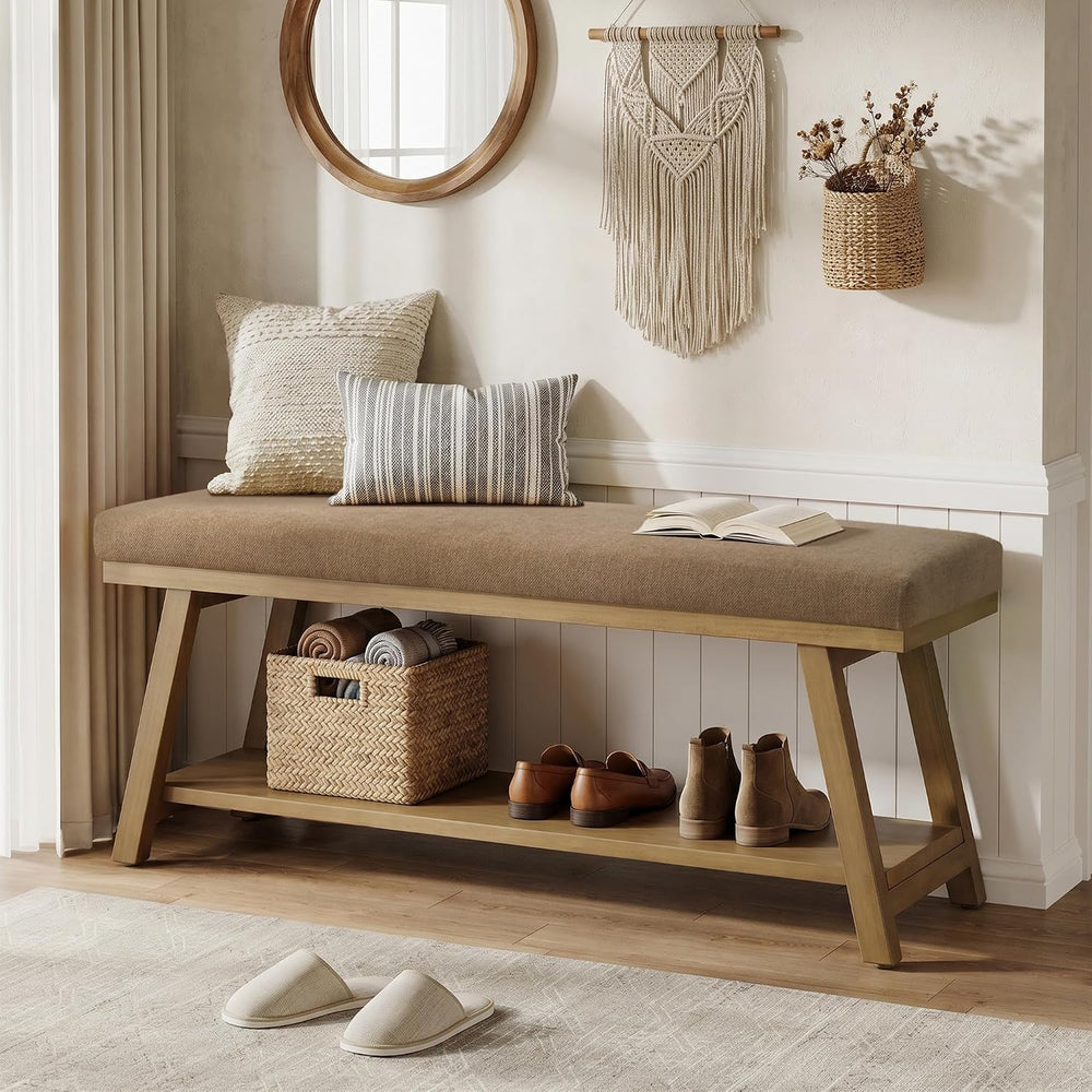 Zihanhome 45" Entryway Bench Upholstered Storage Bench for Bedroom(Brown)