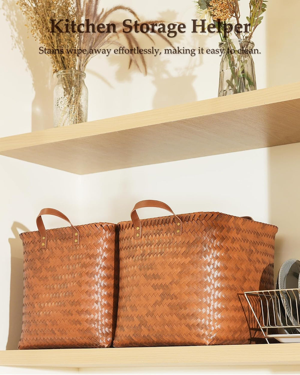 13x13x13 Large Woven Wicker Storage Basket Laundry Hamper 4 Pack