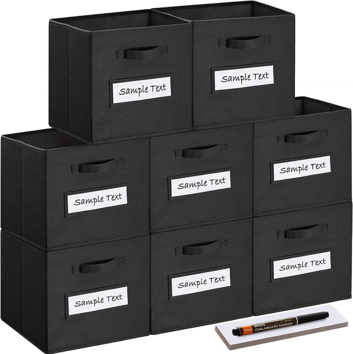 13x13x13 storage cube bins(Set of 8) Fabric storage cubes with 8 Labels Window Cards & a Pen,storage cubes 13x13,storage bin,Collapsible 13 inch cube storage bins,Cubby Organizer Boxes,Black