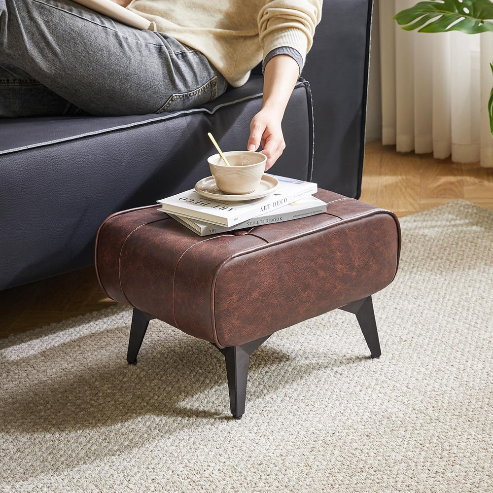 YMYNY Ottoman, Foot Stool with Metal Legs, Faux Leather Stool, Pouf Couch Sto...