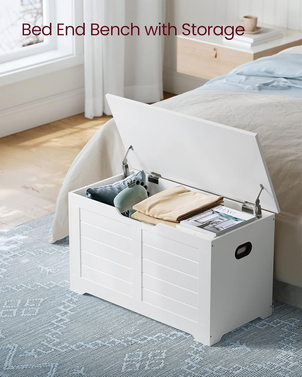 VASAGLE Storage Chest, 31.5 Inches Width Bench with 2 Safety Hinges