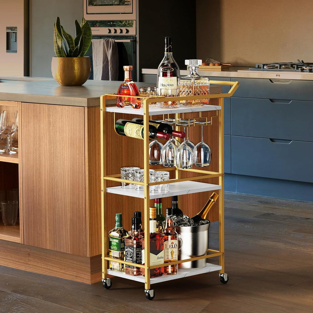 3 Tier Bar Cart Mini Liquor Utility Cart for Wine Beverage Dinner Party