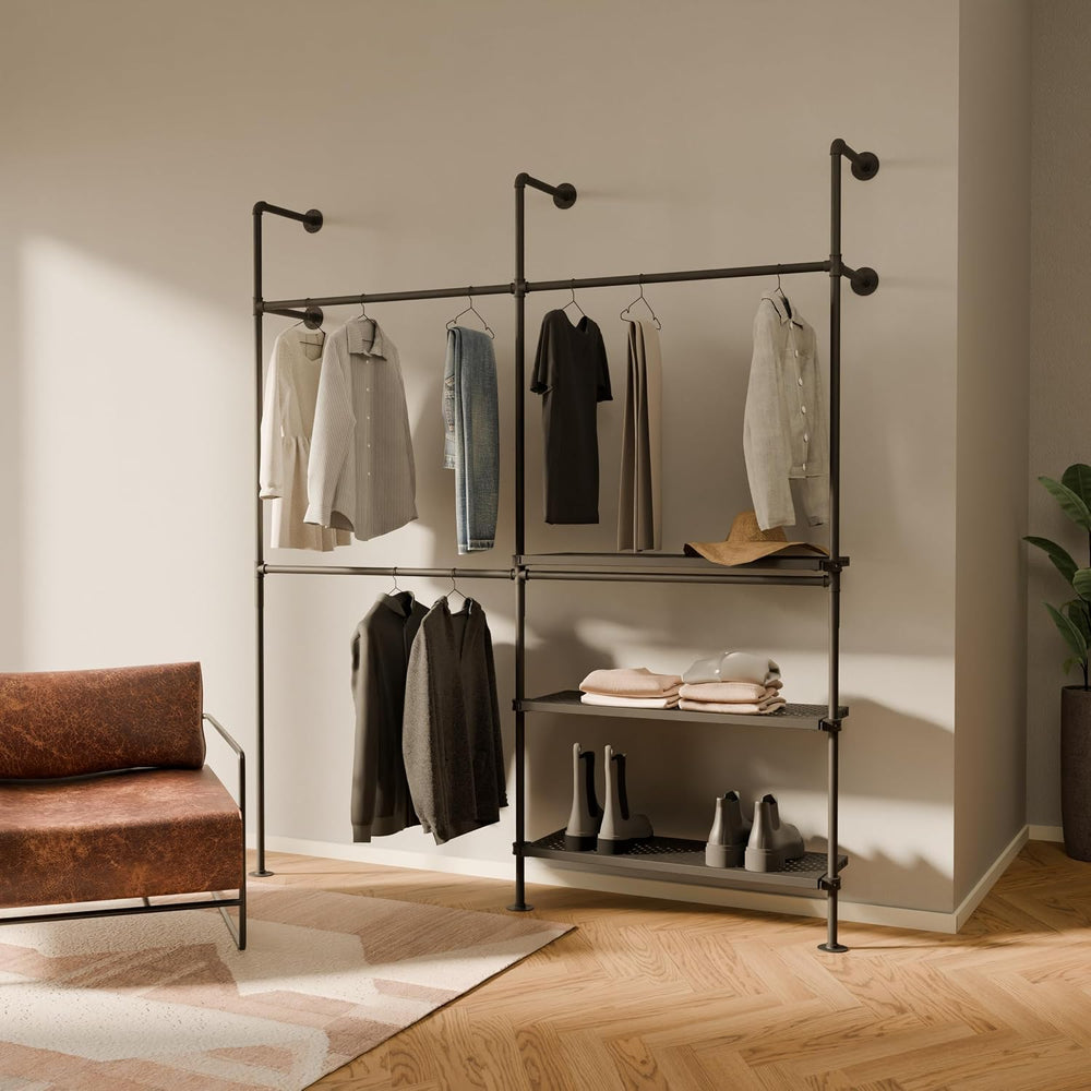 pamo Wall Mounted Clothing Rack with Metal Sheves – 79" W × 87" H, ...
