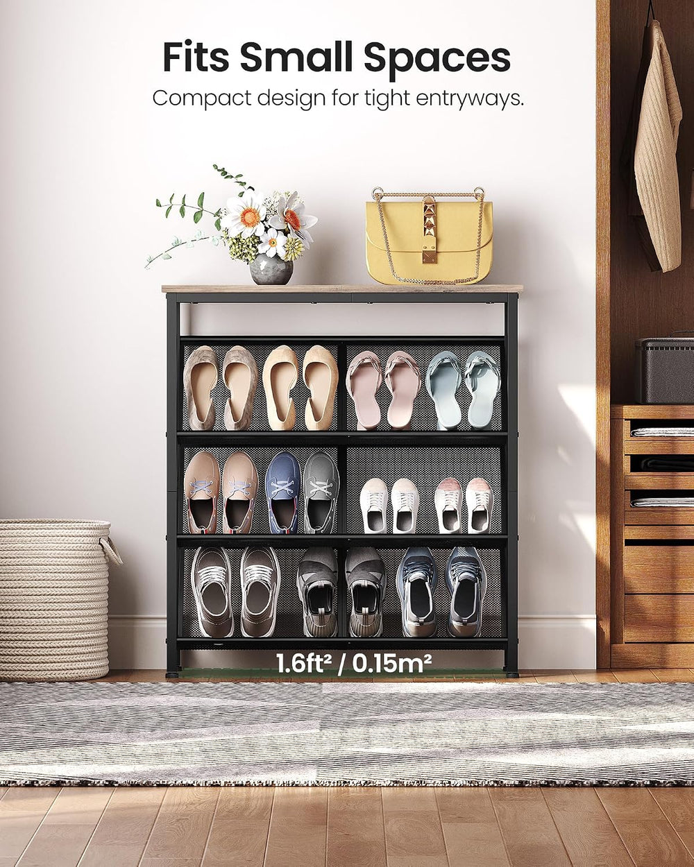 CHOEZON Shoe Rack, 4-Tier Slanted Shoe Storage Shelf, Narrow Shoe Rack for En...