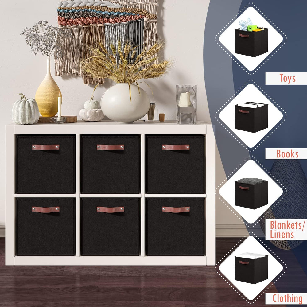 Ornavo Home 13x13 Foldable Fabric Storage Cube Bins, 6 Pack, Black