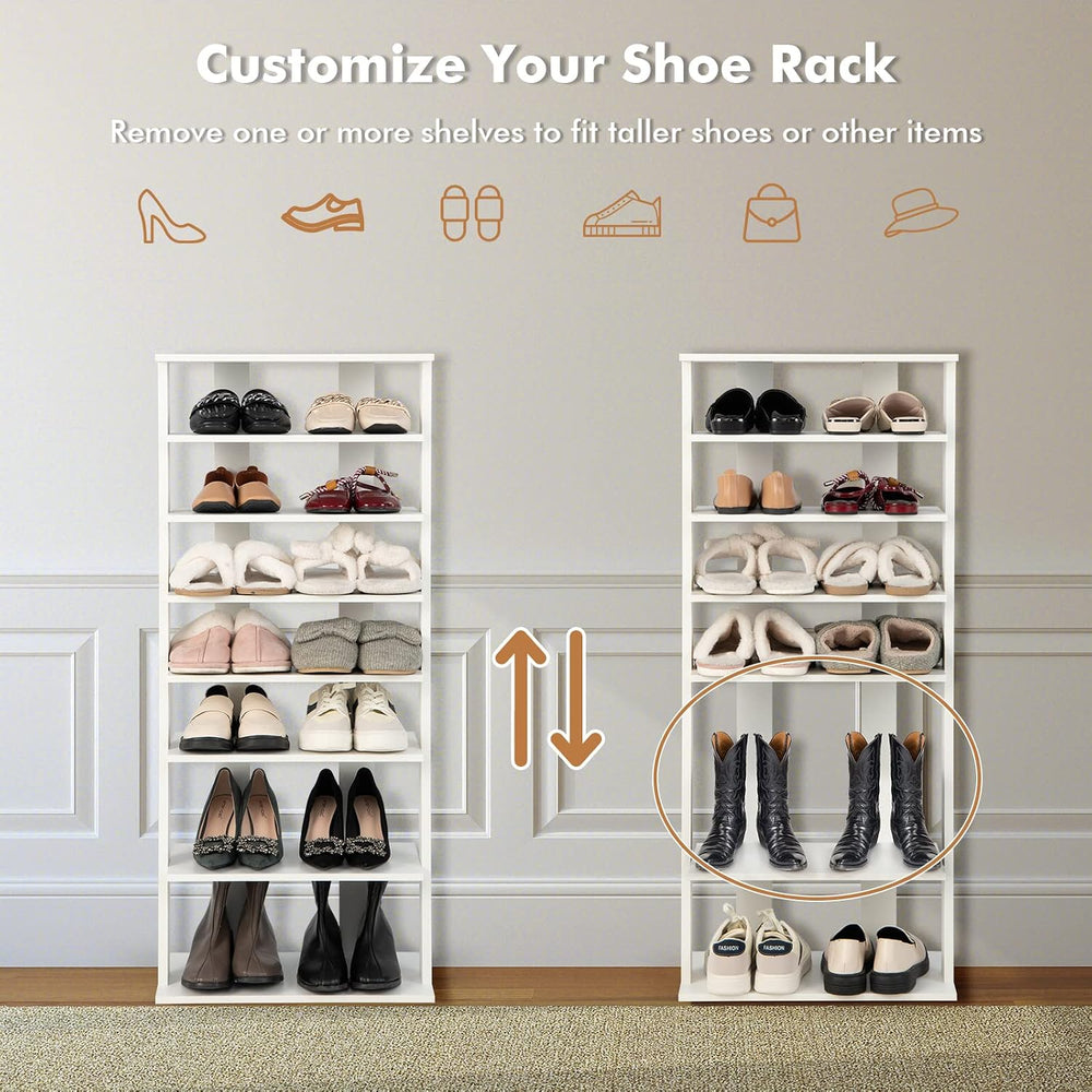 COSTWAY 7 Tiers Shoe Rack, Patented Shoe Organizer (White)