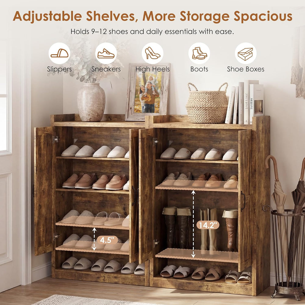 Farmhouse Shoe Storage Cabinet with Doors for Entryway, Rustic