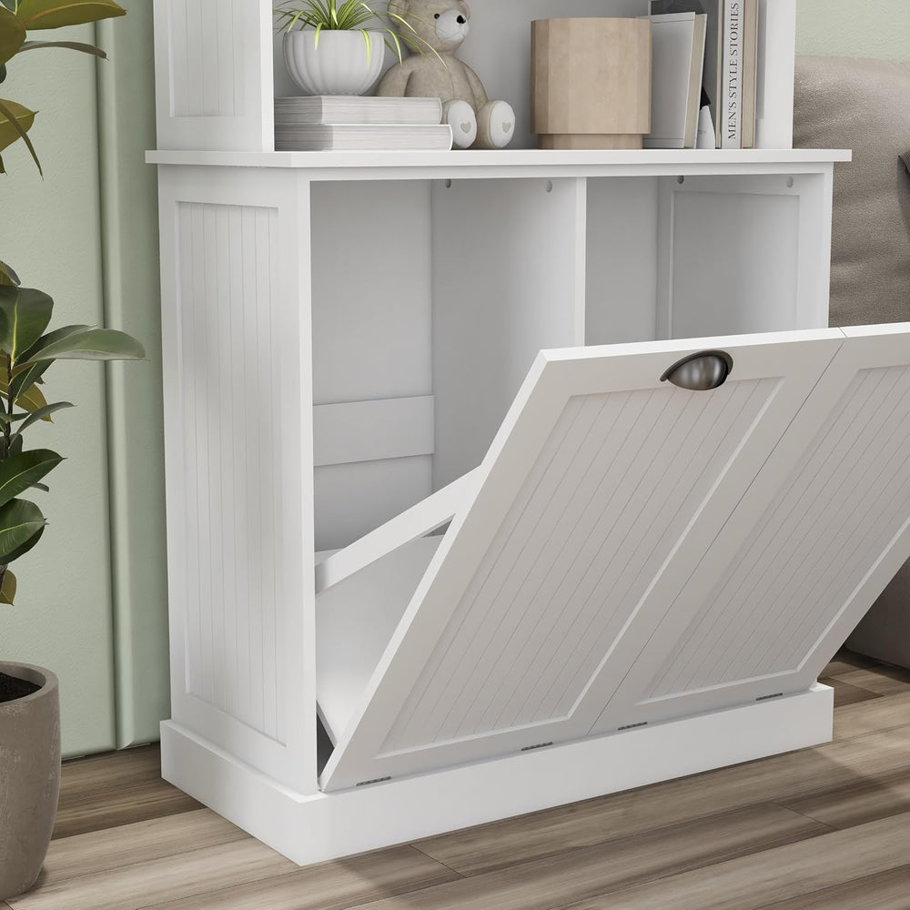 RASOO Tilt-Out Laundry Cabinet White Tall Bathroom Storage Cabinet Laundry Ha...