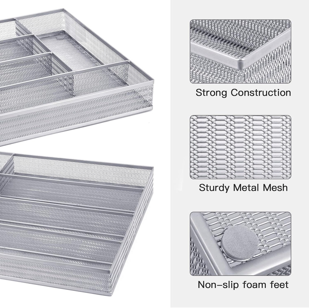 Neudeco Drawer Organizer Set, Silver Mesh, 6 Pack