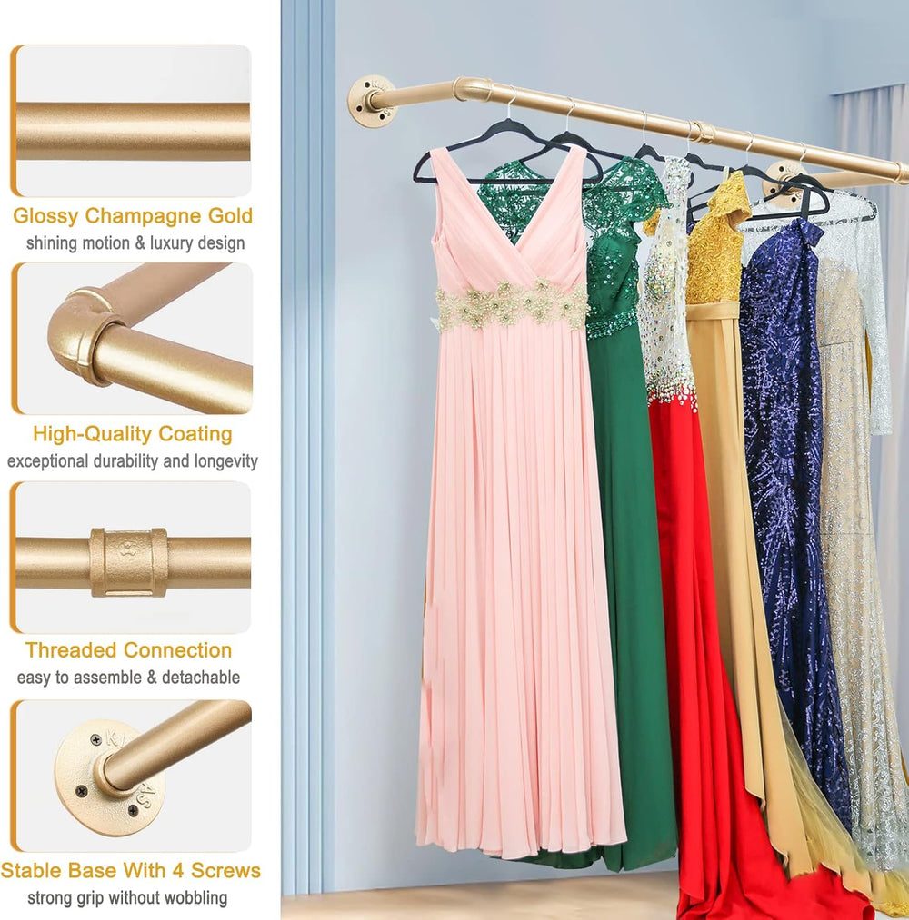 Gold Wall Mount Iaundry Drying Rack - 54" Pipe Garment Rack, Portable He...